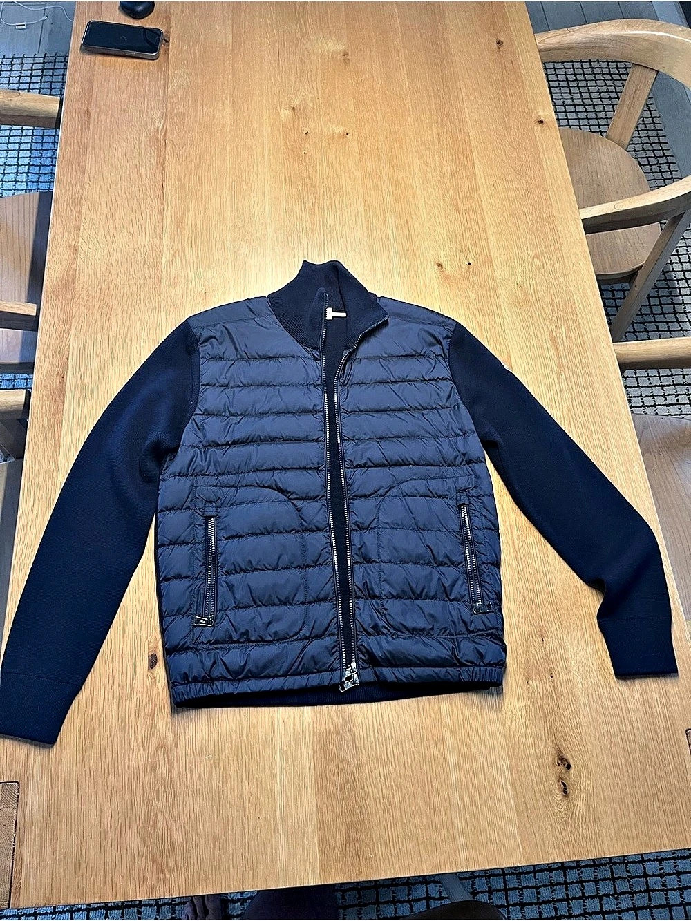 Moncler Maya Men's Quilted Knit-Sleeve Jacket Blue Medium